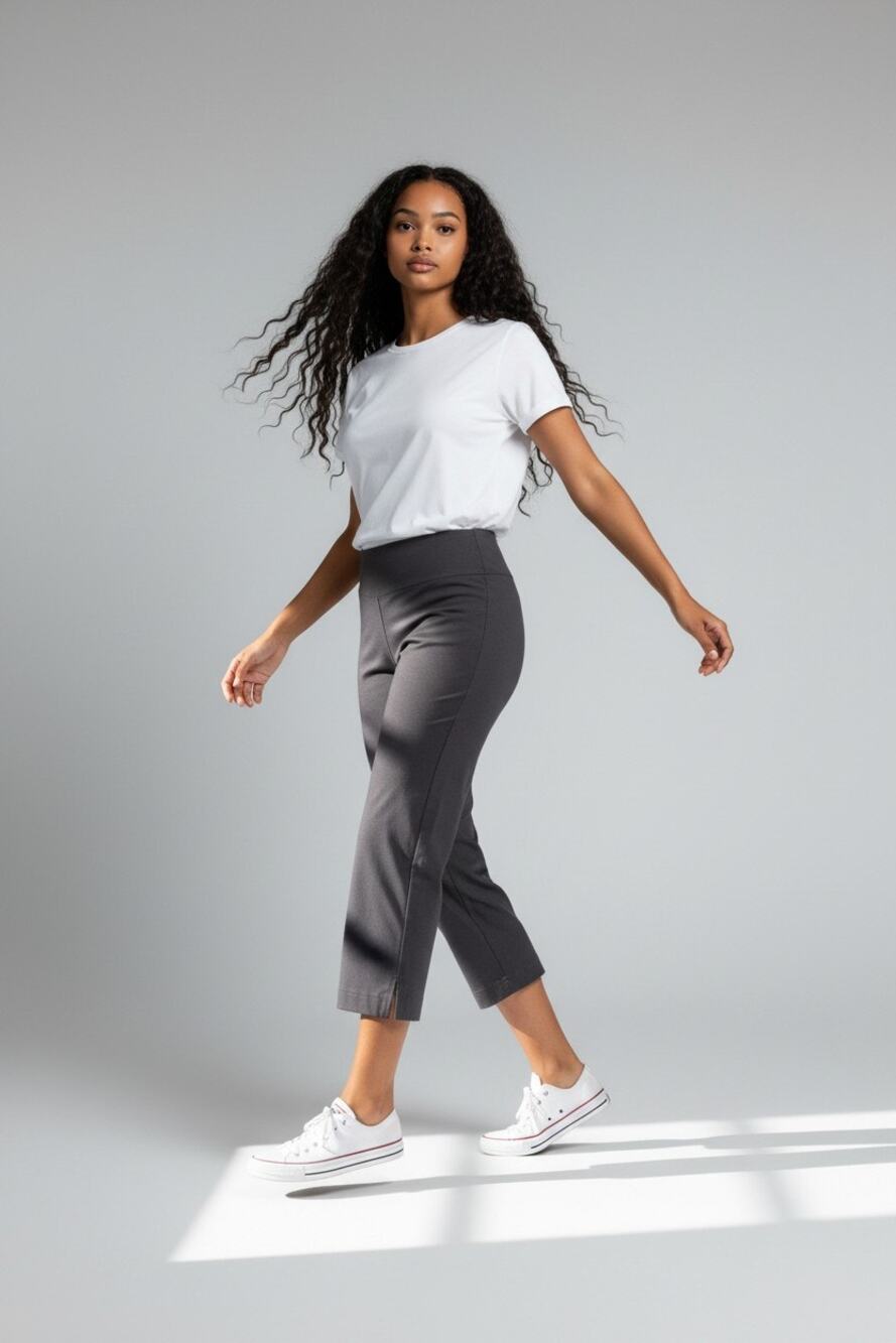 Eileen Fisher Cropped Pants Womens L Black Slit Hem Stretch Pull On Comfort
